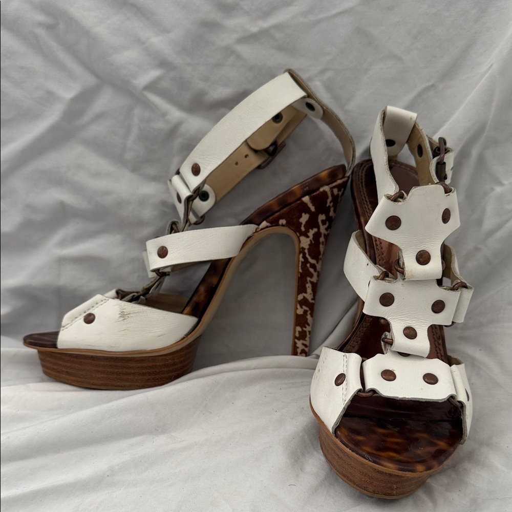 bebe White and Brown Platform Heels